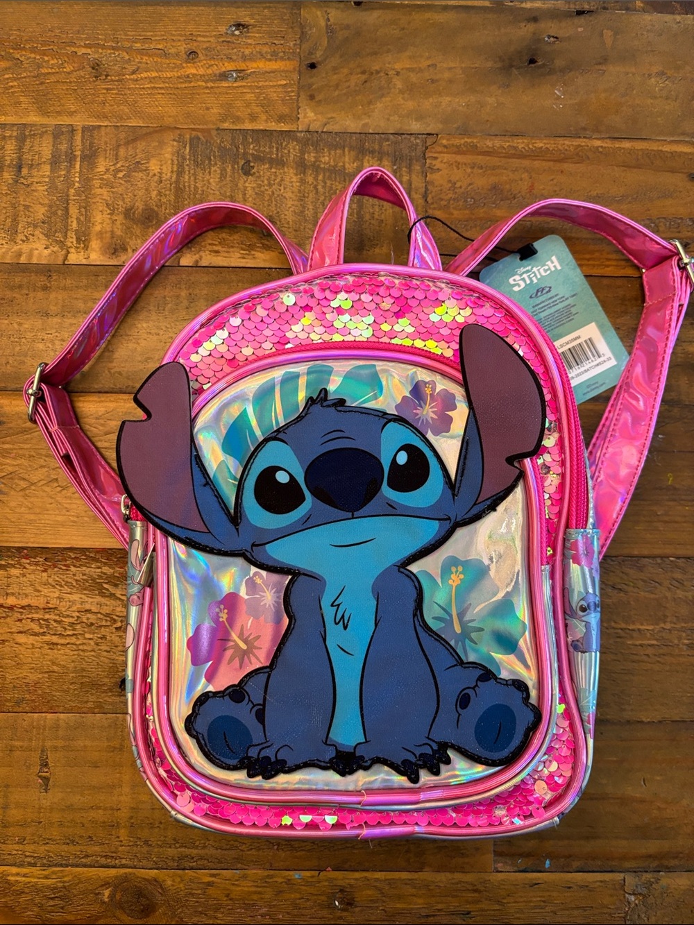 Disney Pink Holographic Stitch Sequin Kids Backpack